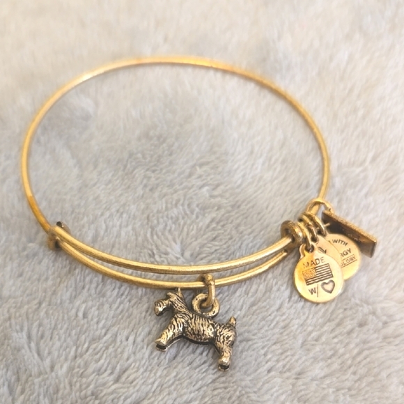 #045 Alex And Ani Gold Bangle Bracelet with Dog Charm - Picture 3 of 3